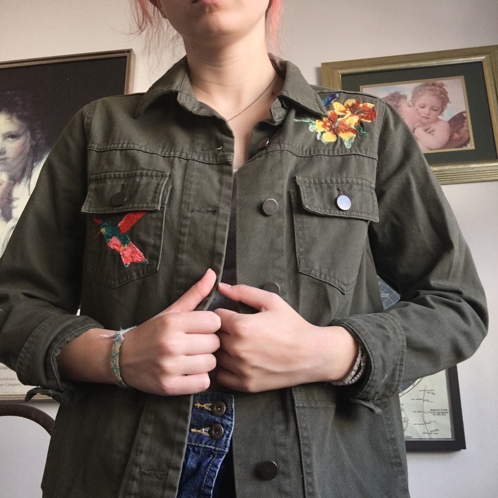 green embroidered jacket